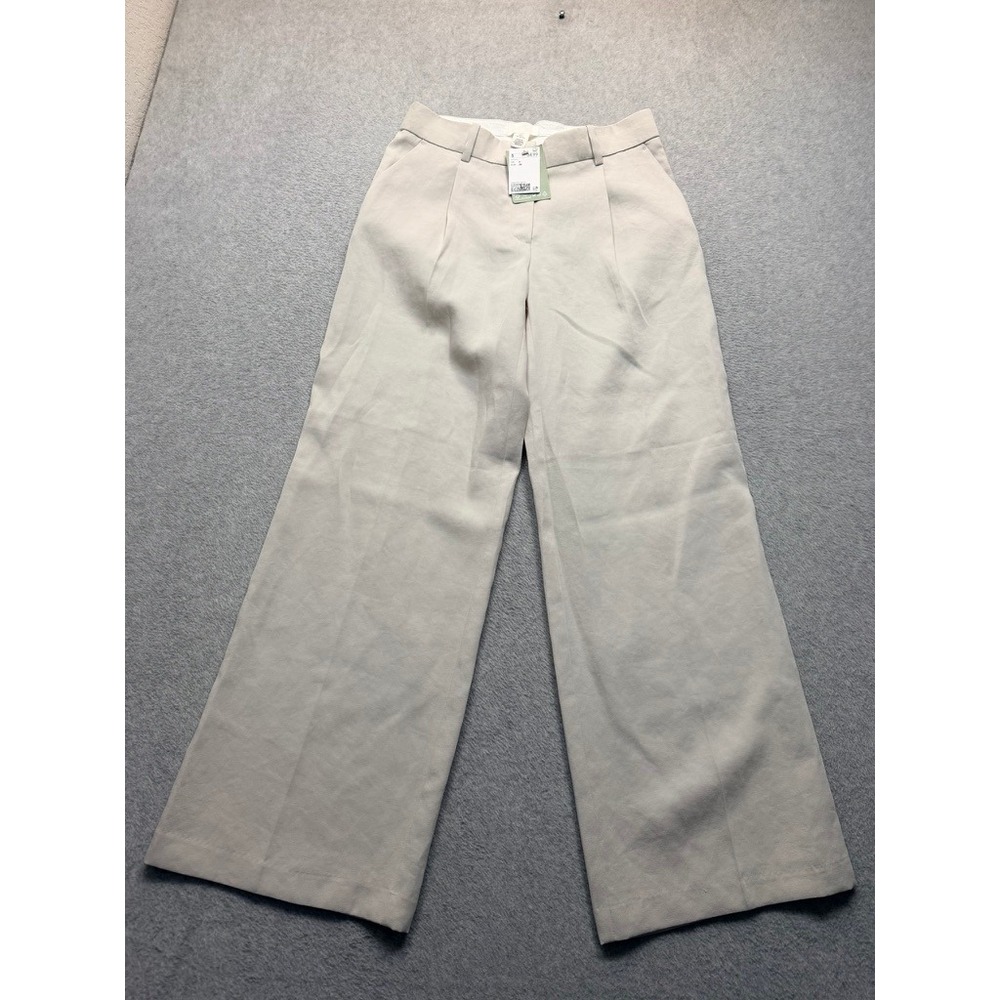H&M Women Beige Wide Leg High Waisted Dress Pants Size 6 Trousers 1124621003 NEW